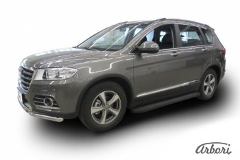 11 609 р. Порожки для ног Arbori Optima Black  Haval H6 (2013-2020) дорестайлинг  с доставкой в г. Санкт‑Петербург. Увеличить фотографию 1