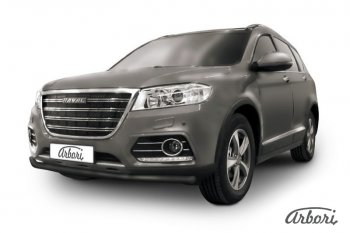 6 029 р. Защита переднего бампера Arbori (черная, 1 труба d57 mm). Haval H6 (2013-2020)  с доставкой в г. Санкт‑Петербург. Увеличить фотографию 1