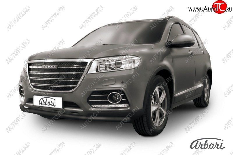 6 029 р. Защита переднего бампера Arbori (черная, 1 труба d57 mm). Haval H6 (2013-2020)  с доставкой в г. Санкт‑Петербург