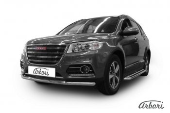 Защита переднего бампера Arbori (нержавейка, 1 труба d57 mm) Haval H6 1 (2014-2017)