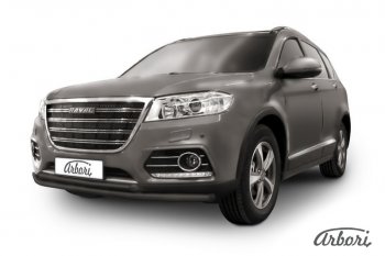 Защита переднего бампера Arbori (черная, 2 трубы d57 и 42 mm) Haval H6 1 (2014-2017)