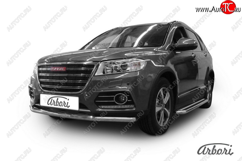 11 249 р. Защита переднего бампера Arbori (нержавейка, 2 трубы d57 и 42 mm) Haval H6 (2013-2020)  с доставкой в г. Санкт‑Петербург