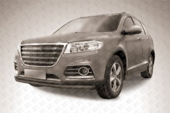 8 999 р. Защита переднего бампера Slitkoff (d57+d42 двойная) Haval H6 (2013-2020) (Цвет: серебристый)  с доставкой в г. Санкт‑Петербург. Увеличить фотографию 1