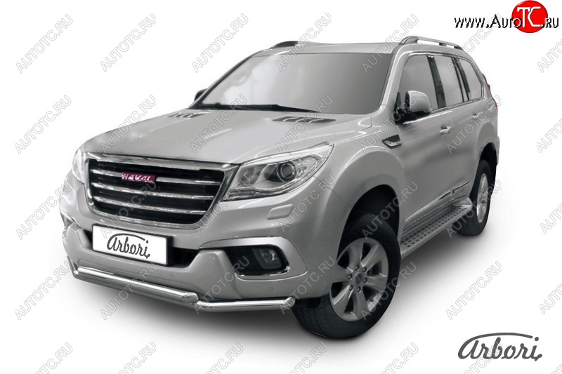 14 363 р. Защита переднего бампера Arbori (нержавейка, 2 трубы d57 и 57 mm) Haval H9 дорестайлинг (2015-2017)  с доставкой в г. Санкт‑Петербург