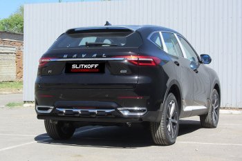 6 299 р. Защита заднего бампера (Ø57 мм, окрашенная) Slitkoff  Haval F7 - F7x (цвет: чёрный)  с доставкой в г. Санкт‑Петербург. Увеличить фотографию 1