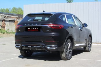 10 849 р. Защита заднего бампера (Ø42 мм скоба, окрашенная) Slitkoff Haval F7  дорестайлинг (2018-2022) (цвет: черный)  с доставкой в г. Санкт‑Петербург. Увеличить фотографию 1