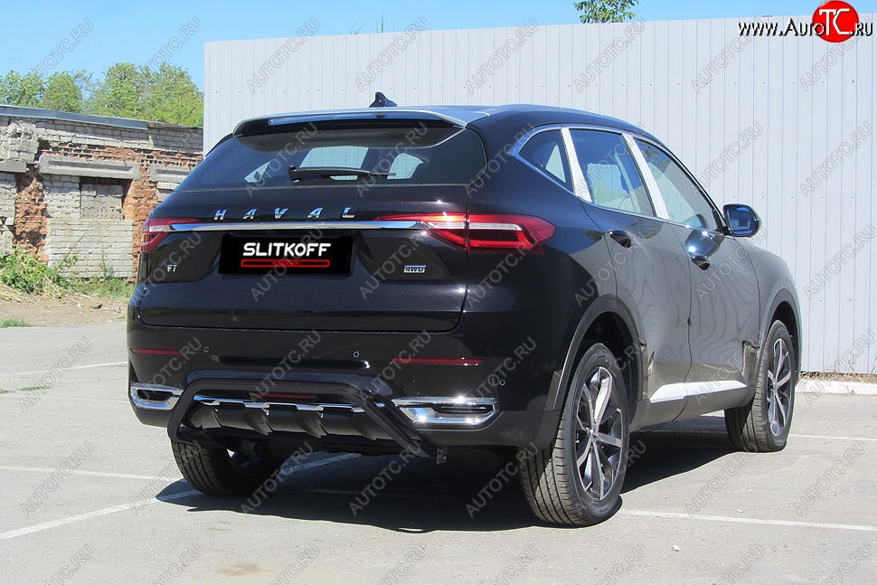 10 849 р. Защита заднего бампера (Ø42 мм скоба, окрашенная) Slitkoff Haval F7  дорестайлинг (2018-2022) (цвет: черный)  с доставкой в г. Санкт‑Петербург