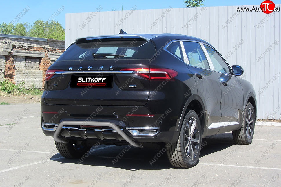 9 399 р. Защита заднего бампера (Ø42 мм скоба, окрашенная) Slitkoff  Haval F7 - F7x (цвет: серебро)  с доставкой в г. Санкт‑Петербург