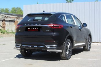 3 999 р. Защита заднего бампера (Ø57 мм уголки, окрашенная) Slitkoff  Haval F7 - F7x (цвет: серебро)  с доставкой в г. Санкт‑Петербург. Увеличить фотографию 1