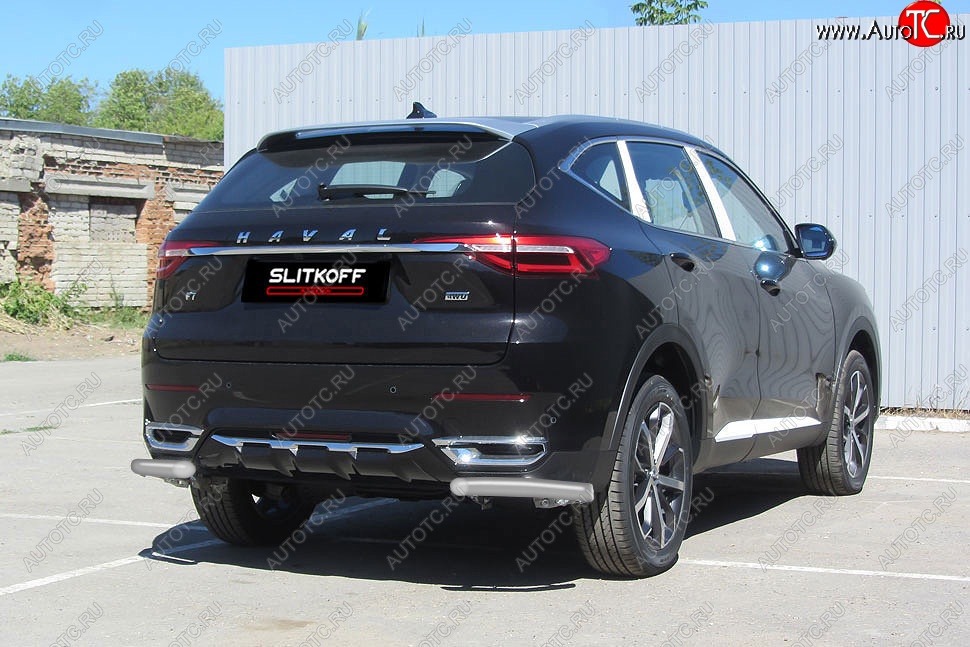 3 999 р. Защита заднего бампера (Ø57 мм уголки, окрашенная) Slitkoff  Haval F7 - F7x (цвет: серебро)  с доставкой в г. Санкт‑Петербург