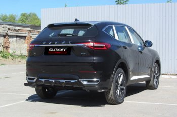 3 999 р. Защита заднего бампера (Ø57 мм уголки, окрашенная) Slitkoff  Haval F7 - F7x (цвет: черный)  с доставкой в г. Санкт‑Петербург. Увеличить фотографию 1