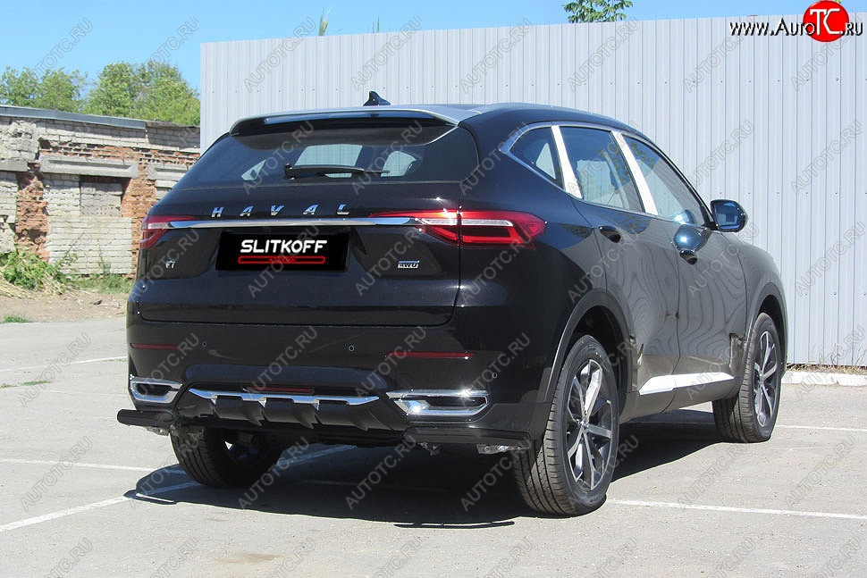 3 999 р. Защита заднего бампера (Ø57 мм уголки, окрашенная) Slitkoff  Haval F7 - F7x (цвет: черный)  с доставкой в г. Санкт‑Петербург