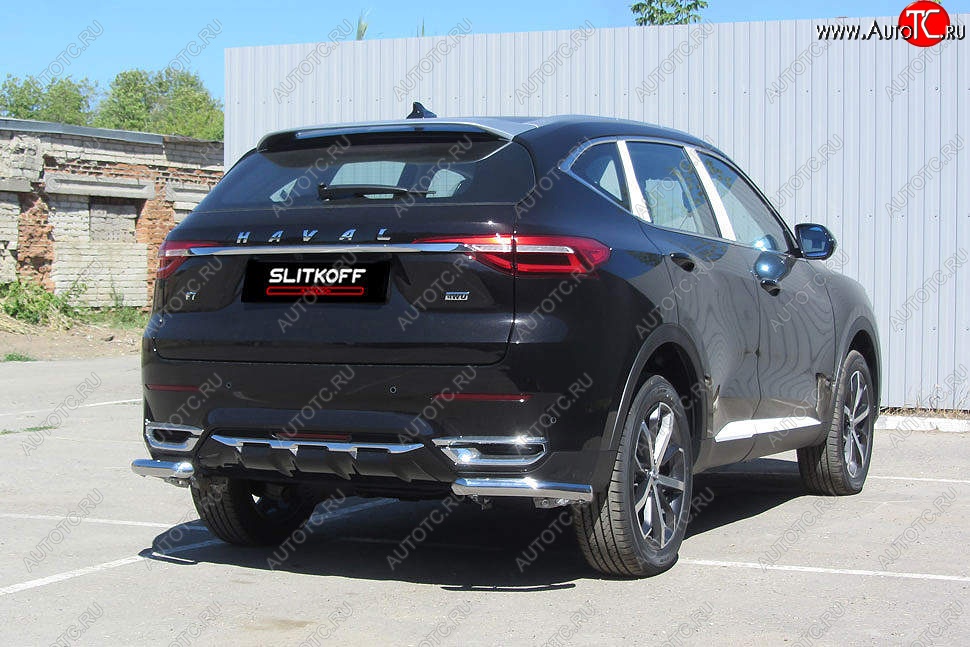 5 789 р. Защита заднего бампера (Ø57 мм уголки, нержавейка) Slitkoff  Haval F7 - F7x  с доставкой в г. Санкт‑Петербург