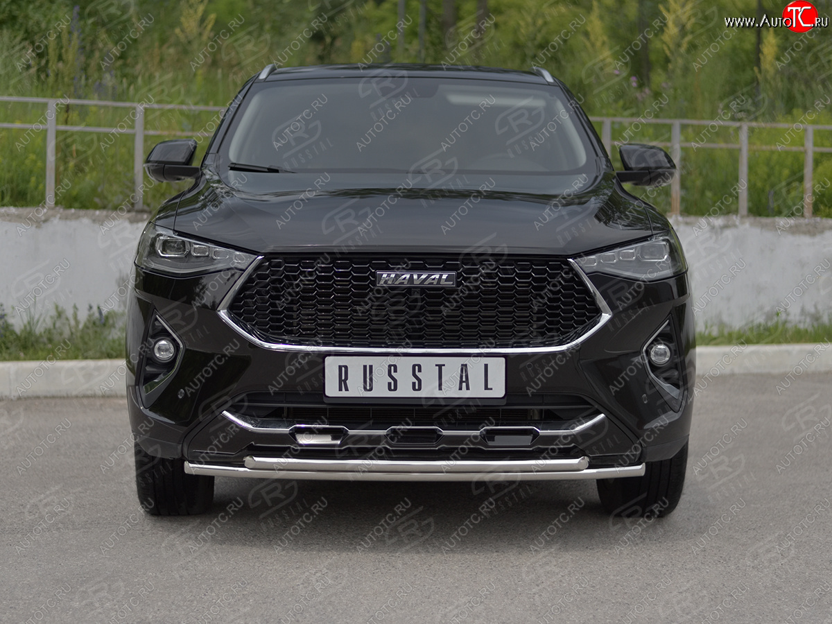 15 499 р. Защита переднего бампера (Ø42 мм, нержавейка, 4WD) SLITKOFF  Haval F7x (2019-2022)  дорестайлинг (полированная нержавейка)  с доставкой в г. Санкт‑Петербург