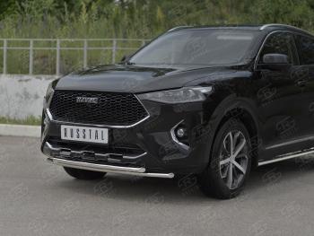 15 499 р. Защита переднего бампера (Ø42 мм, нержавейка, 4WD) SLITKOFF  Haval F7x (2019-2022)  дорестайлинг (полированная нержавейка)  с доставкой в г. Санкт‑Петербург. Увеличить фотографию 2