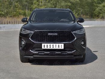 13 699 р. Защита переднего бампера SLITKOFF (Ø63 и 42 мм, окрашенная) Haval F7x  дорестайлинг (2019-2022) (черный)  с доставкой в г. Санкт‑Петербург. Увеличить фотографию 2