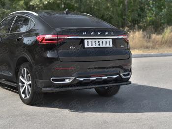 Защита заднего бампера (Ø63 мм, окрашенная) SLITKOFF Haval F7x  дорестайлинг (2019-2022)  (цвет черный муар)