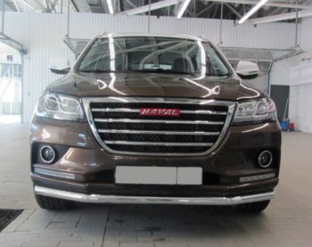 6 999 р. Защита переднего бампера Slitkoff (Ø 57 мм). Haval H2 (2014-2021) (Сталь с полимерным покрытием. Цвет: серебристый)  с доставкой в г. Санкт‑Петербург. Увеличить фотографию 1