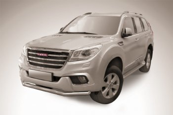 10 299 р. Защита переднего бампера Slitkoff (d57 мм)  Haval H9 (2017-2019) 1-ый рестайлинг (Нержавеющая сталь)  с доставкой в г. Санкт‑Петербург. Увеличить фотографию 1