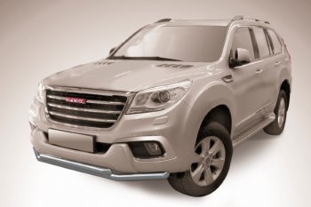 8 799 р. Защита переднего бампера Slitkoff (Ø 57+Ø 57, двойная).  Haval H9  1 (2017-2021) (Сталь с полимерным покрытием. Цвет: серебристый)  с доставкой в г. Санкт‑Петербург. Увеличить фотографию 1