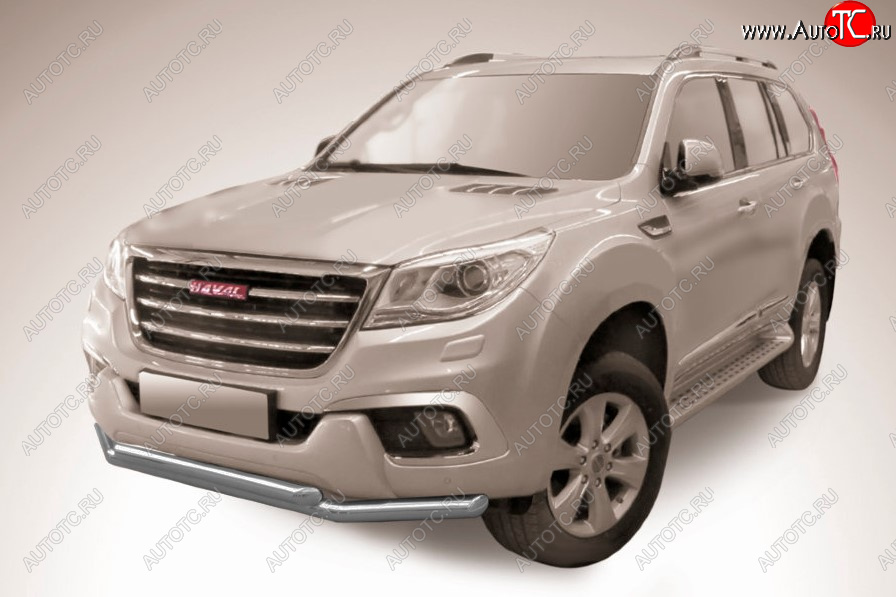 8 799 р. Защита переднего бампера Slitkoff (Ø 57+Ø 57, двойная).  Haval H9  1 (2017-2021) (Сталь с полимерным покрытием. Цвет: серебристый)  с доставкой в г. Санкт‑Петербург