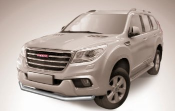 8 799 р. Защита переднего бампера Slitkoff (Ø 76 мм).  Haval H9 (2017-2019) 1-ый рестайлинг (Сталь с полимерным покрытием. Цвет: серебристый)  с доставкой в г. Санкт‑Петербург. Увеличить фотографию 1