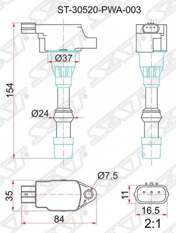 Катушка зажигания SAT Honda (Хонда) Civic (Цивик) ( FD,  FK,FN) (2005-2011) FD, FK,FN седан дорестайлинг, хэтчбэк 5 дв. дорестайлинг, седан рестайлинг, хэтчбэк 5 дв. рестайлинг