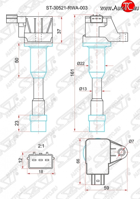 1 429 р. Катушка зажигания SAT  Honda Civic ( FD,  FK,FN) (2005-2011) седан дорестайлинг, хэтчбэк 5 дв. дорестайлинг, седан рестайлинг, хэтчбэк 5 дв. рестайлинг  с доставкой в г. Санкт‑Петербург