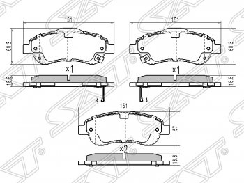 Колодки тормозные передние SAT Honda (Хонда) CR-V (СР-В)  RE1,RE2,RE3,RE4,RE5,RE7 (2009-2012) RE1,RE2,RE3,RE4,RE5,RE7 рестайлинг