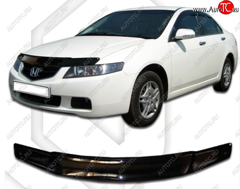 1 799 р. Дефлектор капота (CL-8, CL9) CA-Plastic  Honda Accord  7 седан CL (2002-2005) (Classic черный, Без надписи)  с доставкой в г. Санкт‑Петербург