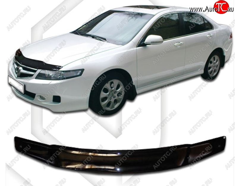 1 799 р. Дефлектор капота (L7, L8, L9) CA-Plastiс  Honda Accord  7 седан CL (2005-2008) (Classic черный, Без надписи)  с доставкой в г. Санкт‑Петербург