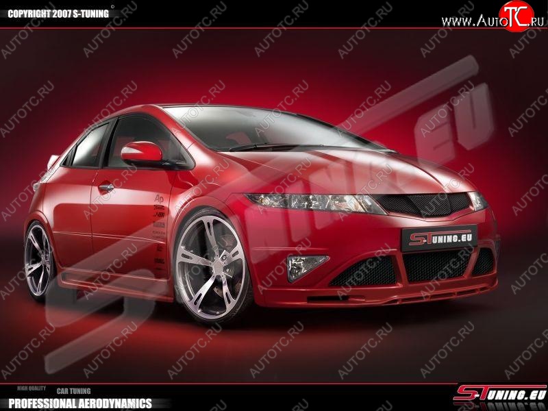 4 499 р. Пороги накладки S-tuning Honda Civic FK,FN хэтчбэк 5 дв. дорестайлинг (2005-2008)  с доставкой в г. Санкт‑Петербург