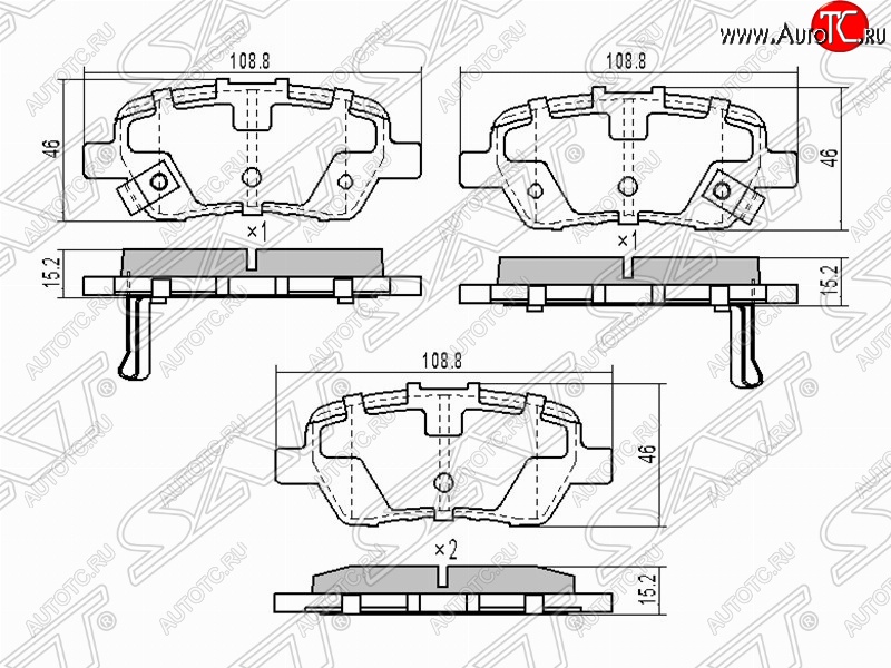 1 019 р. Колодки тормозные задние SAT  Honda Civic ( FK,FN,  9,  FB) - StepWagon ( RF3,RF4,  RG)  с доставкой в г. Санкт‑Петербург