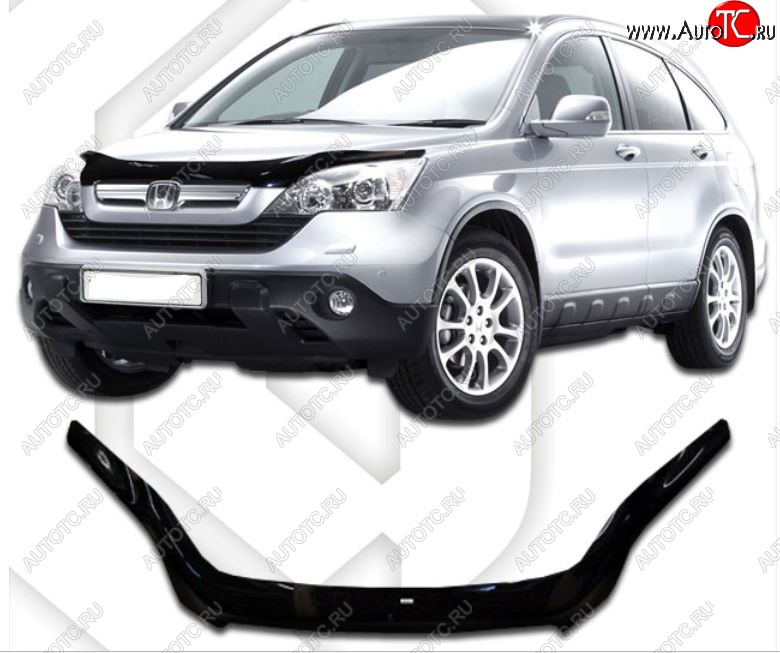 2 699 р. Дефлектор капота CA-Plastic  Honda CR-V  RE1,RE2,RE3,RE4,RE5,RE7 (2007-2010) дорестайлинг (Classic черный, Без надписи)  с доставкой в г. Санкт‑Петербург