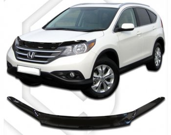 1 749 р. Дефлектор капота CA-Plastic Honda CR-V RM1,RM3,RM4 дорестайлинг (2012-2015) (Classic черный, Без надписи)  с доставкой в г. Санкт‑Петербург. Увеличить фотографию 1