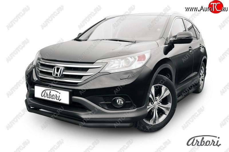 6 209 р. Защита переднего бампера Arbori (черная, 1 труба d57 mm). Honda CR-V RM1,RM3,RM4 дорестайлинг (2012-2015)  с доставкой в г. Санкт‑Петербург