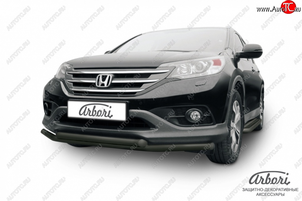 9 989 р. Защита переднего бампера Arbori (черная, 2 трубы d57 и 57 mm) Honda CR-V RM1,RM3,RM4 дорестайлинг (2012-2015)  с доставкой в г. Санкт‑Петербург