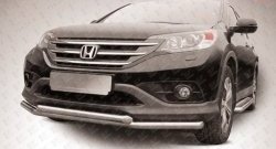 12 799 р. Двойная защита переднего бампера из труб диаметрами по 57 мм Slitkoff  Honda CR-V  RM1,RM3,RM4 (2012-2015) дорестайлинг (Нержавейка, Полированная)  с доставкой в г. Санкт‑Петербург. Увеличить фотографию 1