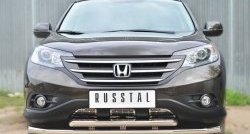 16 949 р. Защита переднего бампера (2 трубыØ63 мм, нержавейка) SLITKOFF  Honda CR-V  RM1,RM3,RM4 (2012-2015) дорестайлинг  с доставкой в г. Санкт‑Петербург. Увеличить фотографию 1