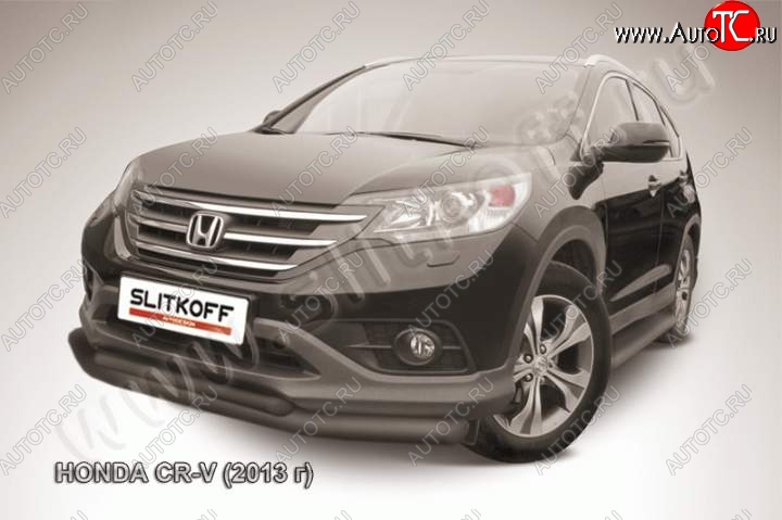 9 849 р. Защита переднего бампера из труб d76+d57 Slitkoff (двойная) Honda CR-V RM1,RM3,RM4 дорестайлинг (2012-2015) (Цвет: серебристый)  с доставкой в г. Санкт‑Петербург