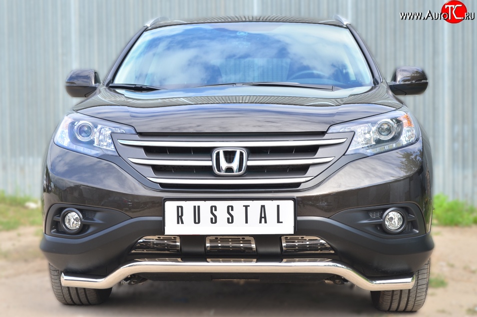 13 549 р. Защита переднего бампера (Ø63 мм волна, нержавейка, 2.4) Russtal Honda CR-V RM1,RM3,RM4 дорестайлинг (2012-2015)  с доставкой в г. Санкт‑Петербург