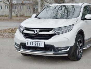 17 449 р. Защита переднего бампера (2 трубыØ42 мм, нержавейка) SLITKOFF  Honda CR-V  RW,RT (2016-2020) дорестайлинг  с доставкой в г. Санкт‑Петербург. Увеличить фотографию 2