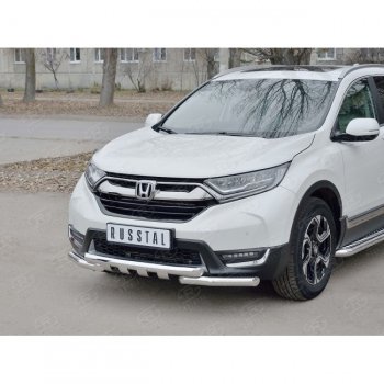 Защита переднего бампера (2 трубы Ø63 мм с зубами, нержавейка) Russtal Honda CR-V RW,RT дорестайлинг (2016-2020)