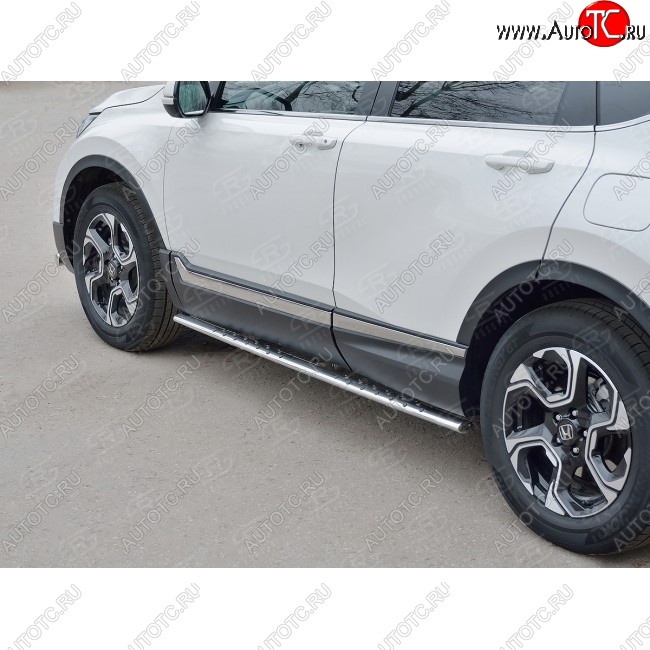 21 749 р. Защита порогов Russtal из овальной трубы d75х42 с проступью Russtal Honda CR-V RW,RT дорестайлинг (2016-2020)  с доставкой в г. Санкт‑Петербург