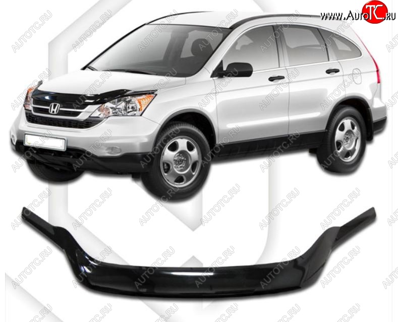 2 799 р. Дефлектор капота CA-Plastiс exclusive  Honda CR-V  RE1,RE2,RE3,RE4,RE5,RE7 (2009-2012) рестайлинг (Classic черный, Без надписи)  с доставкой в г. Санкт‑Петербург