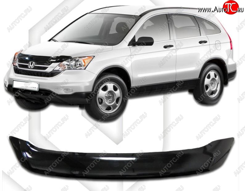 2 499 р. Дефлектор капота CA-Plastic  Honda CR-V  RE1,RE2,RE3,RE4,RE5,RE7 (2009-2012) рестайлинг (Classic черный, Без надписи)  с доставкой в г. Санкт‑Петербург