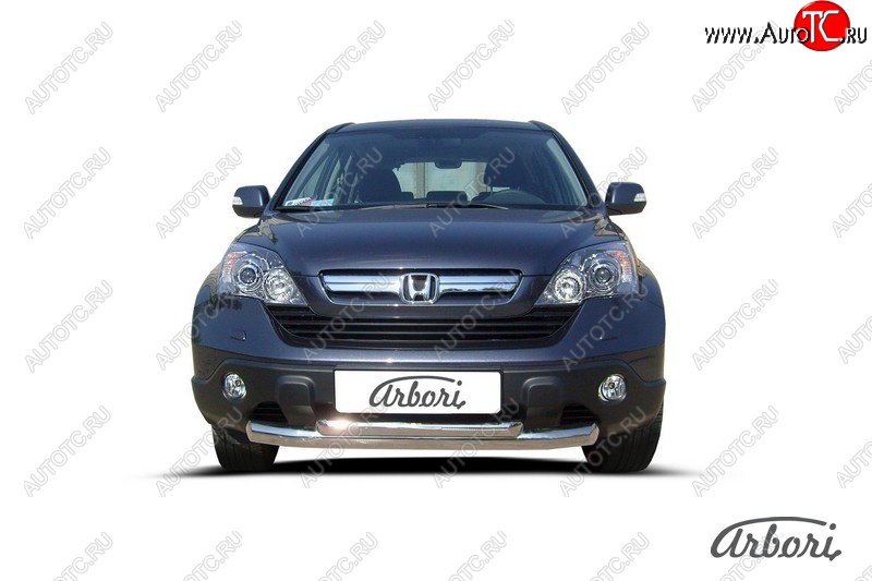 8 369 р. Защита переднего бампера Arbori (2 трубы d76 и 57 mm) Honda CR-V RE1,RE2,RE3,RE4,RE5,RE7 рестайлинг (2009-2012) (черная)  с доставкой в г. Санкт‑Петербург