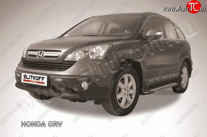 8 199 р. Защита переднего бампера из трубы d76 Slitkoff (дуга)  Honda CR-V  RE1,RE2,RE3,RE4,RE5,RE7 (2009-2012) (Цвет: серебристый)  с доставкой в г. Санкт‑Петербург