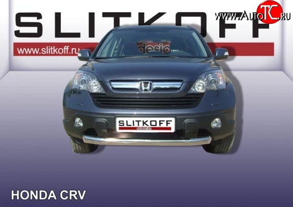 11 699 р. Одинарная защита переднего бампера диаметром 76 мм Slitkoff Honda CR-V RE1,RE2,RE3,RE4,RE5,RE7 рестайлинг (2009-2012) (Нержавейка, Полированная)  с доставкой в г. Санкт‑Петербург