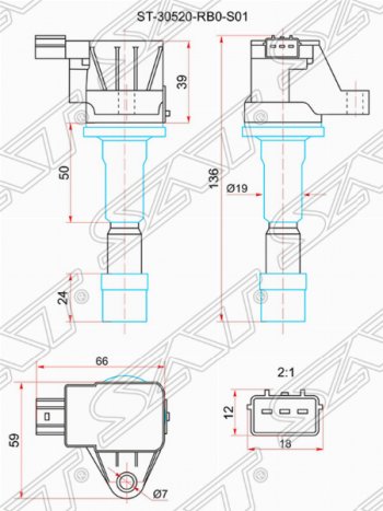 1 439 р. Катушка зажигания SAT  Honda Fit ( GE,  2) (2007-2014) дорестайлинг, GE 1-ый рестайлинг, GE 2-ой рестайлинг  с доставкой в г. Санкт‑Петербург. Увеличить фотографию 1